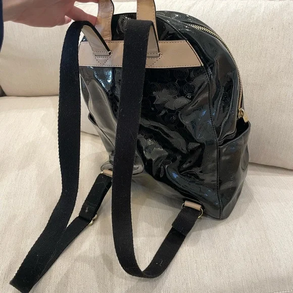 Michael Kors Black Leather Backpack with Gold Accents - Picture 3 of 8